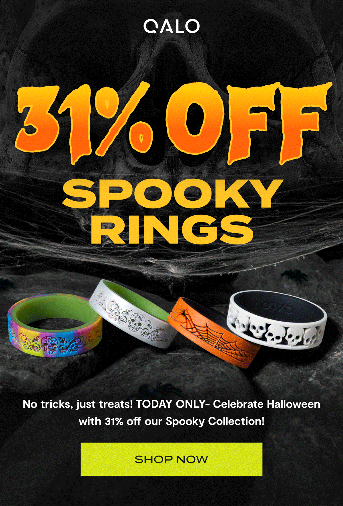 Qalo | 31% off spooky rings | No tricks, just treats! TODAY ONLY- Celebrate Halloween with 31% off our Spooky Collection! | Shop now