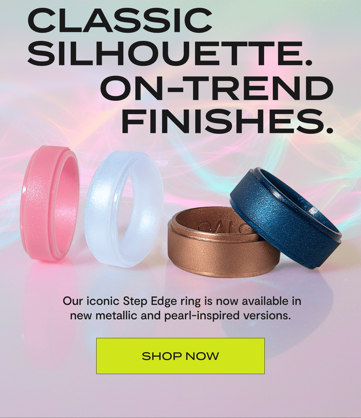 Classic Silhouette. | On-Trend Finishes. | Our iconic Step Edge ring is now available in new metallic and pearl-inspired versions. | Shop now