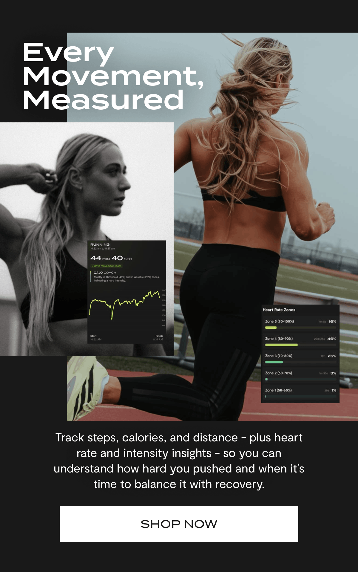 Every Movement, Measured | Track steps, calories, and distance - plus heart rate and intensity insights - so you can understand how hard you pushed and when it’s time to balance it with recovery. | Shop Now