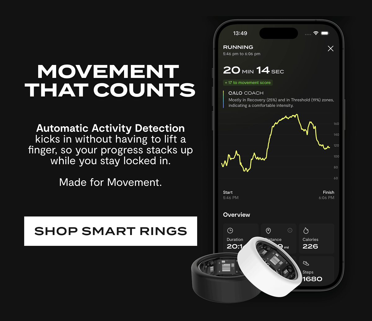 Movement that counts | Automatic Activity Detection kicks in without having to lift a finger, so your progress stacks up while you stay locked in. | Made for Movement. | Shop Smart Rings 