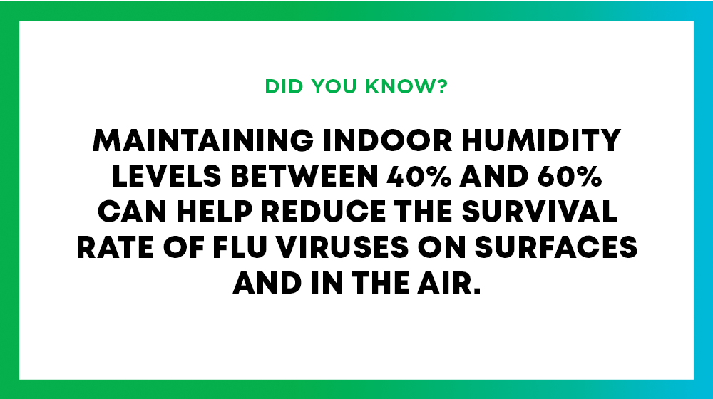 Maintain humidity levels to reduce the survival of flu viruses