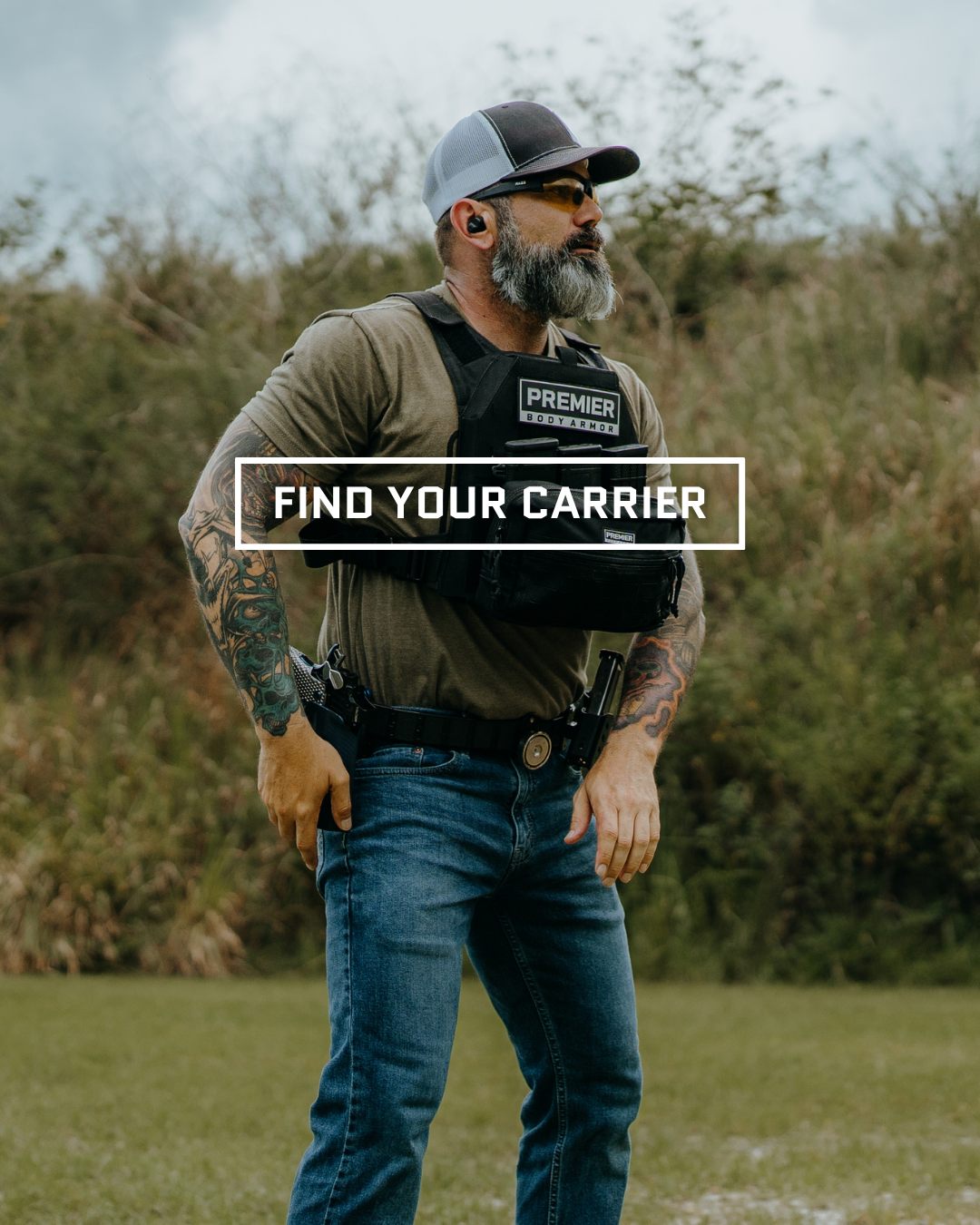 man on range wearing black plate carrier with pouch attachment