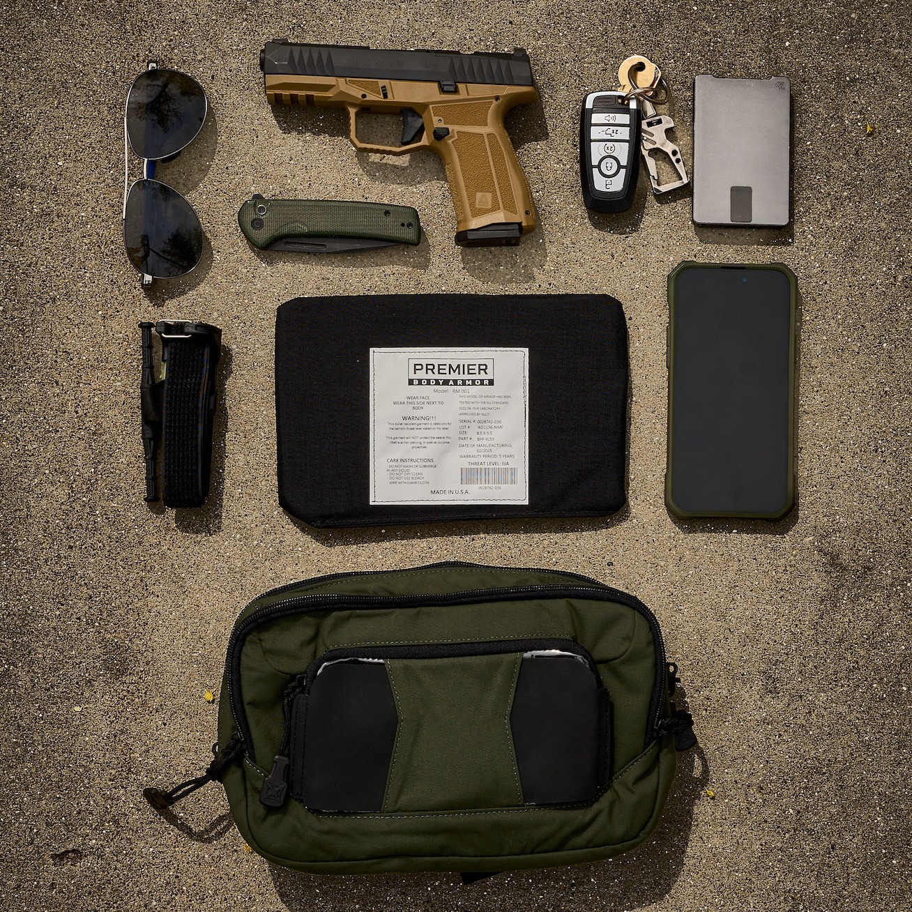 vertx socp fanny pack layout with phone, cat tourniquet, and armor panel