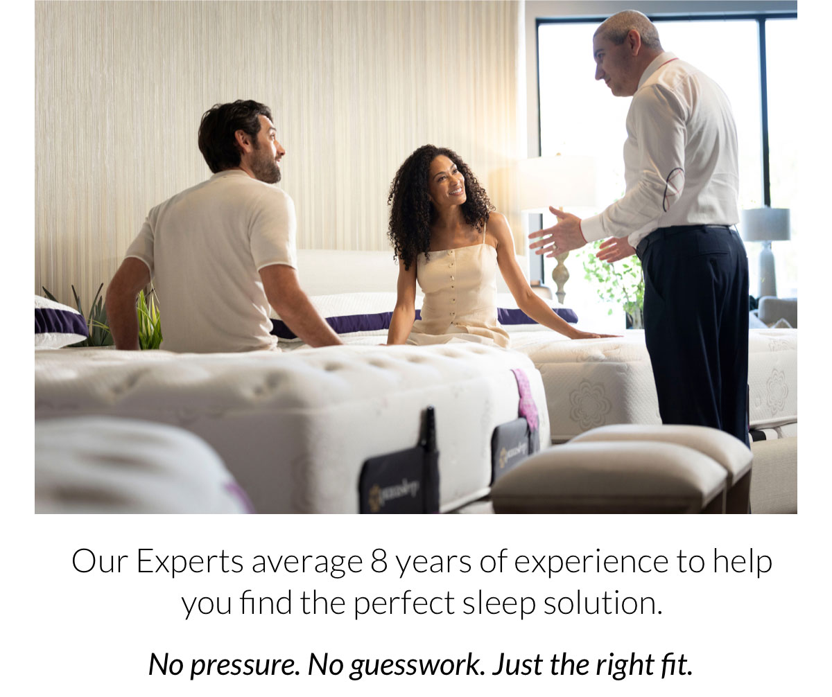 Our Experts average 8 years of experience to help you find the perfect sleep solution. No pressure. No guesswork. Just the right fit.