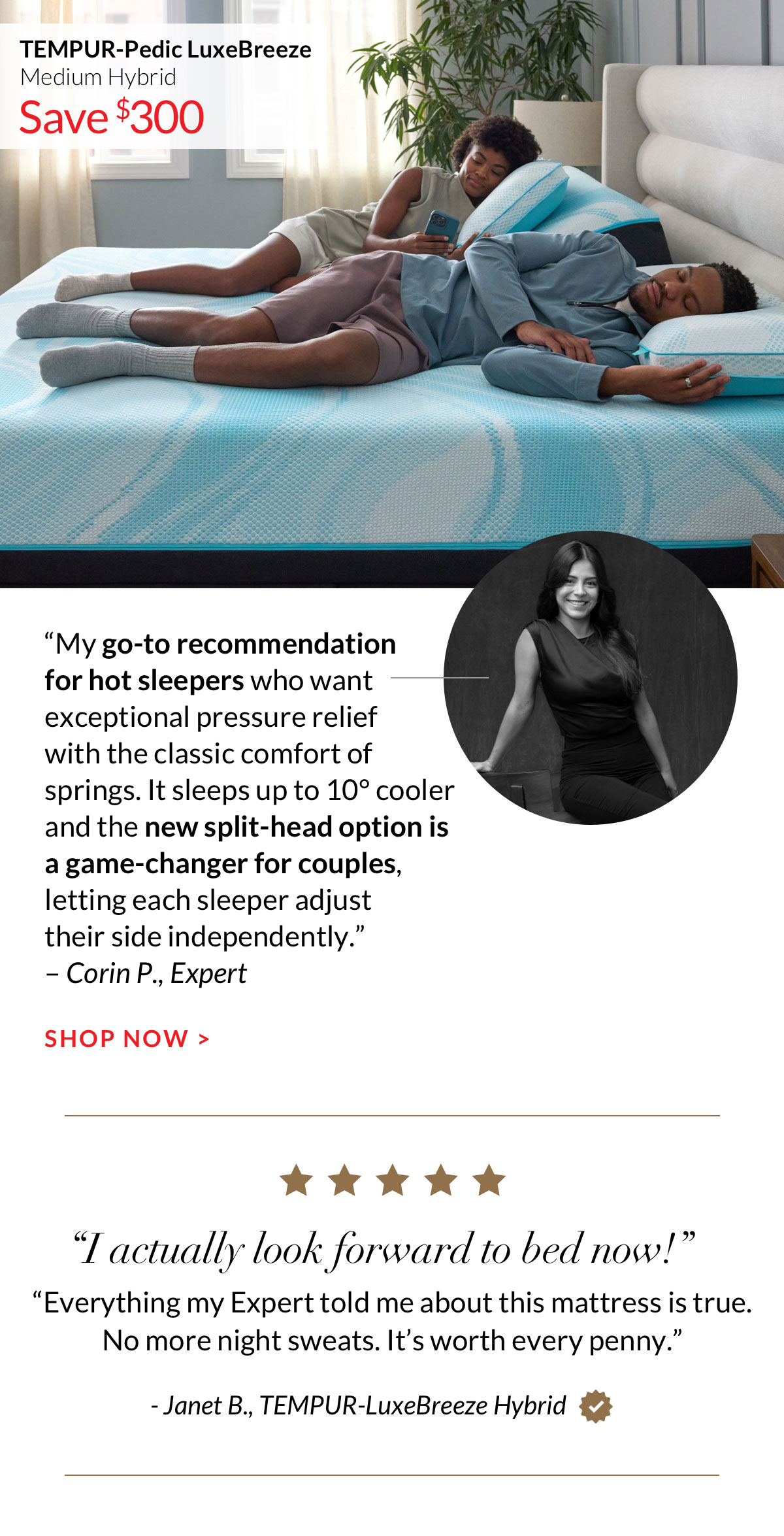 Shop TEMPUR-Pedic LuxeBreeze Medium Hybrid