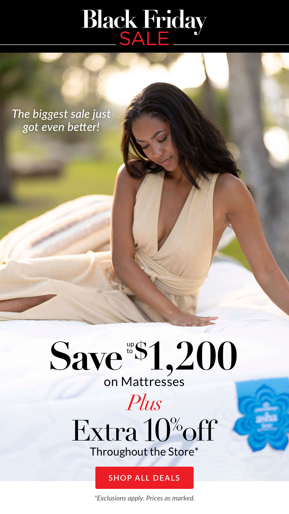 Save up to $1,200 on Mattresses plus Extra 10% off throughout the store*
