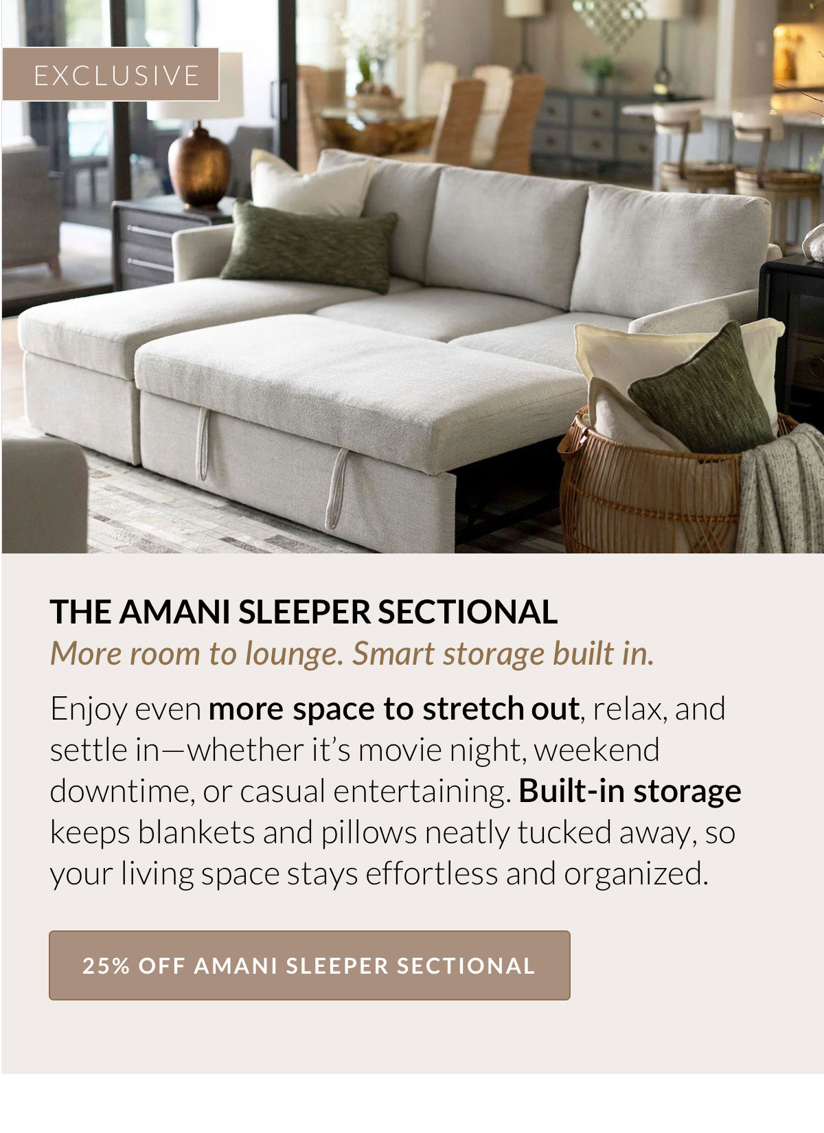 25% OFF AMANI SLEEPER SECTIONAL
