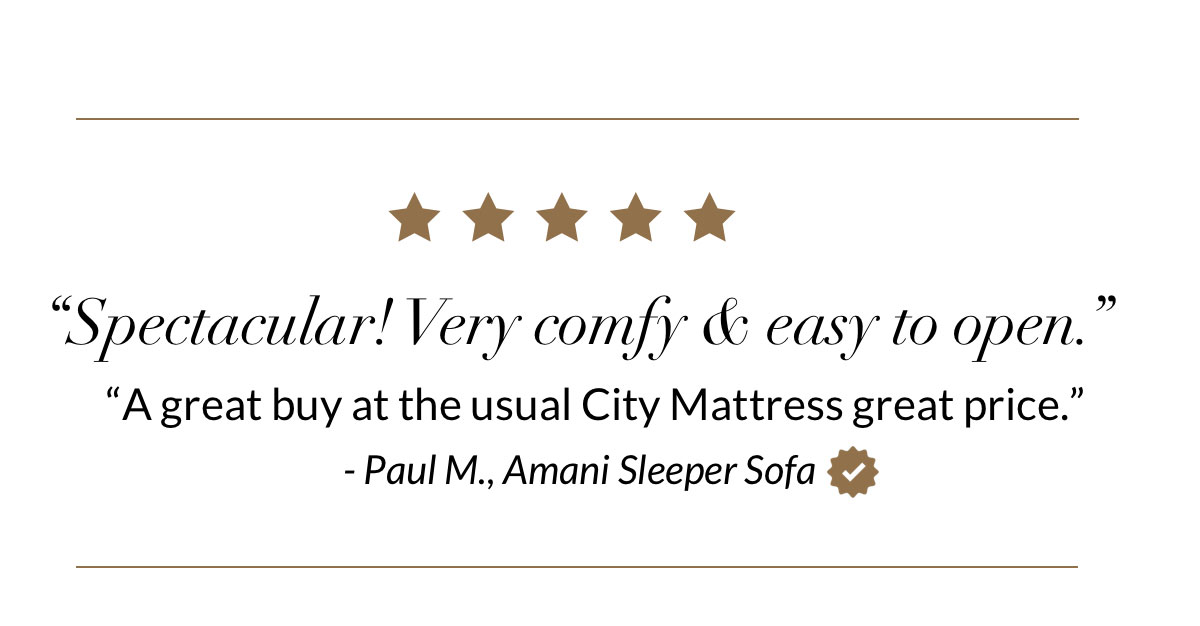 “Spectacular! Very comfy & easy to open.” - Paul M., Amani Sleeper Sofa
