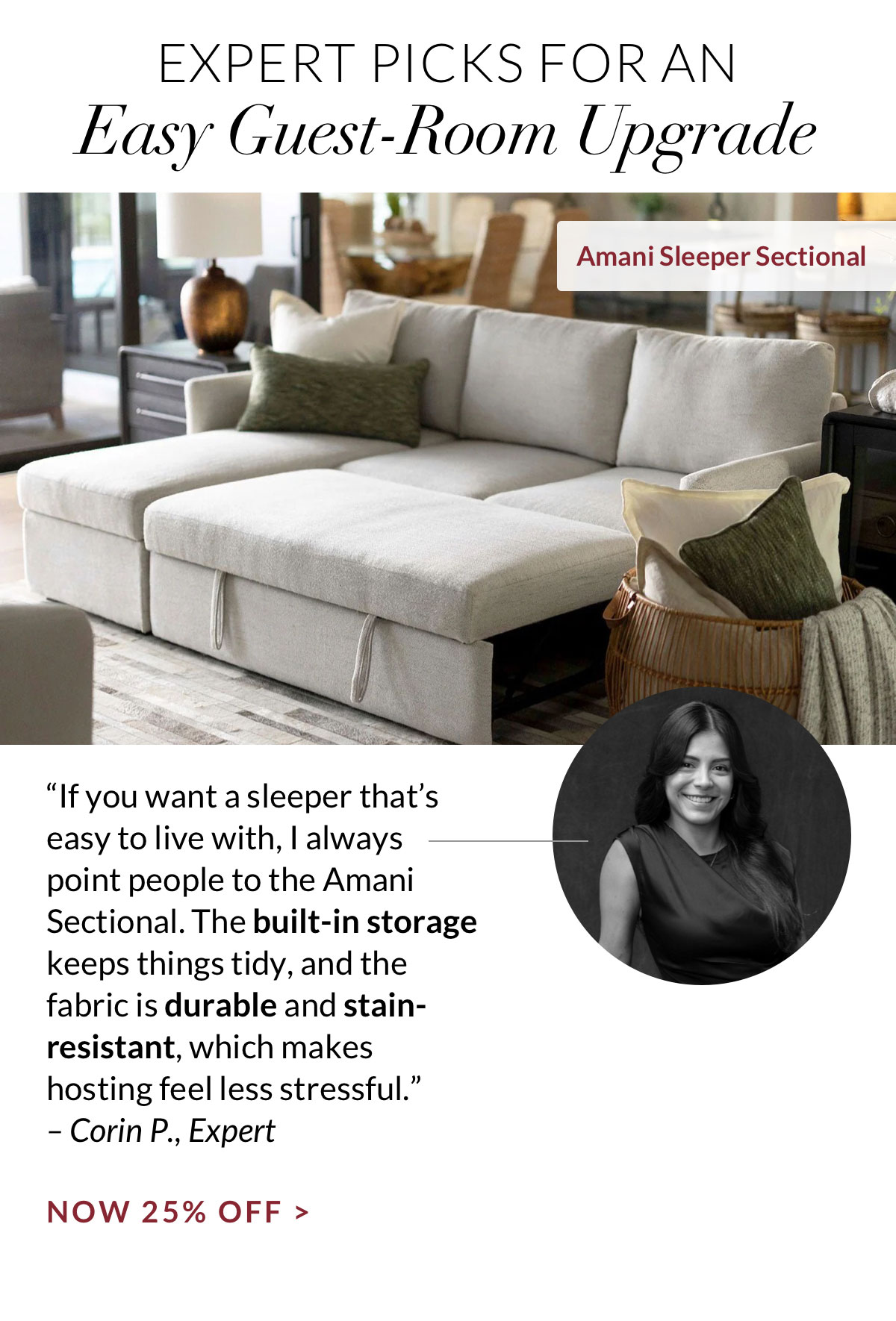 25% off Amani Sleeper Sectional 