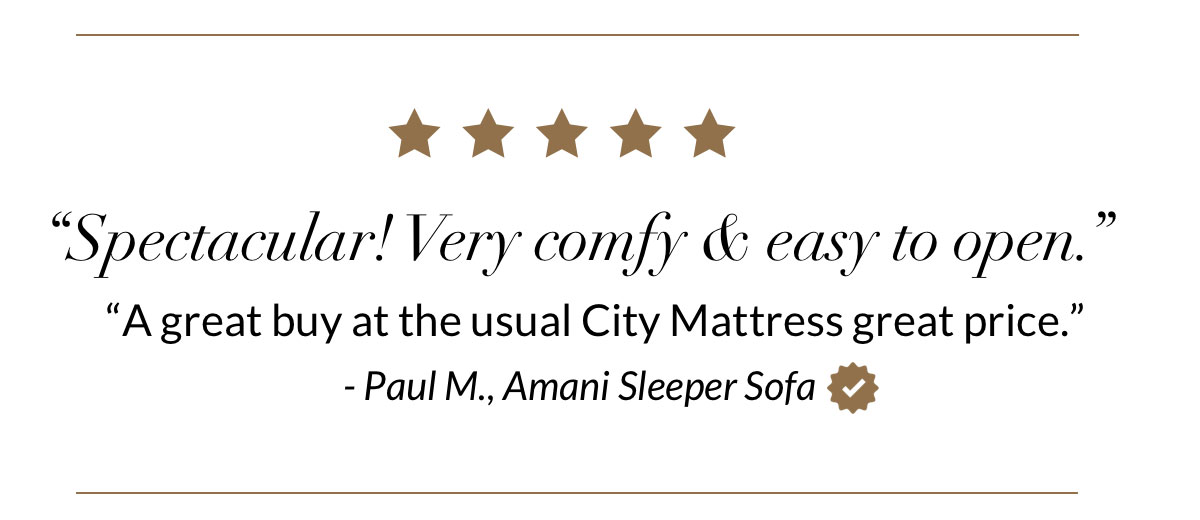 “Spectacular! Very comfy & easy to open.” - Paul M., Amani Sleeper Sofa