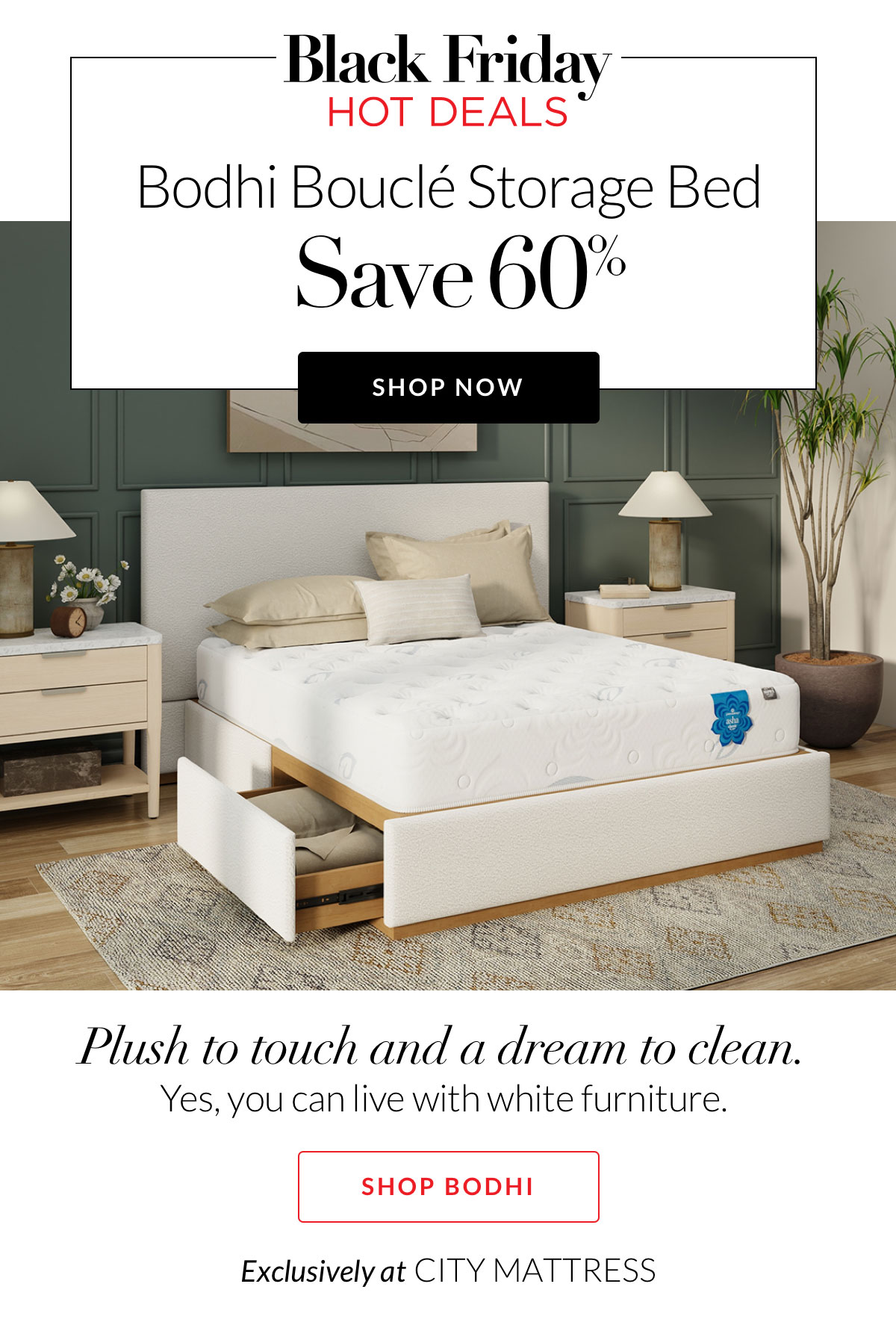 Save 60% on Bodhi Bouclé Storage Bed - Hot Deal!