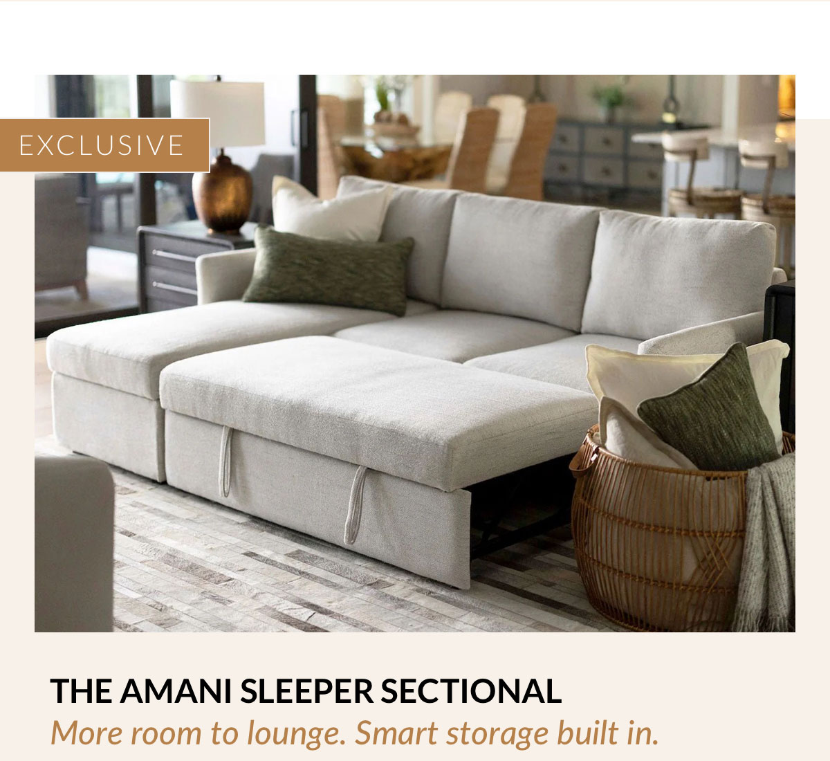 The Amani Sleeper Sectional - More room to lounge. Smart storage built in. 
