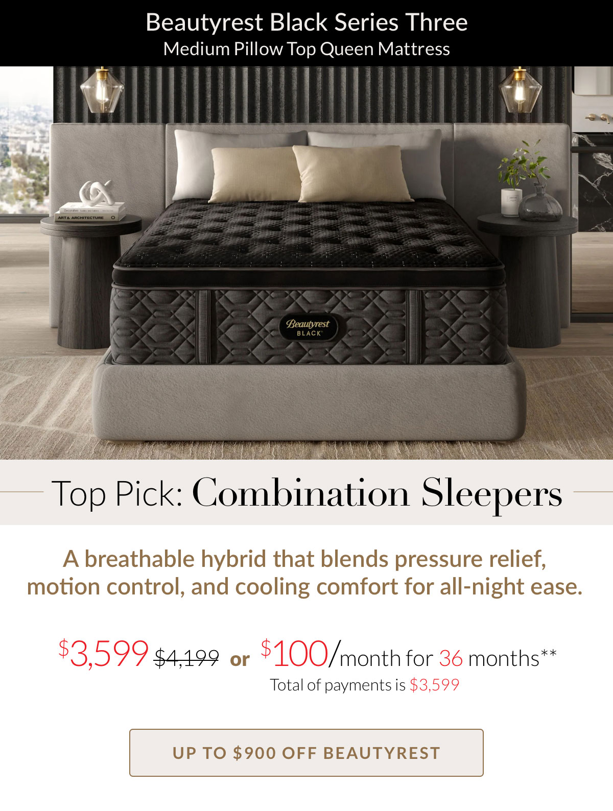 Beautyrest Black Series Three Medium Pillow Top Queen Mattress