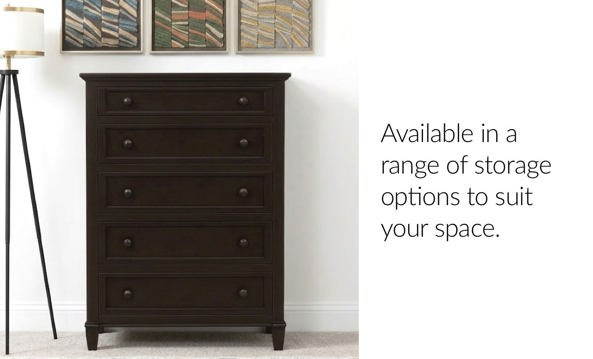 Available in a range of storage options to suit your space. 5-Drawer Chest
