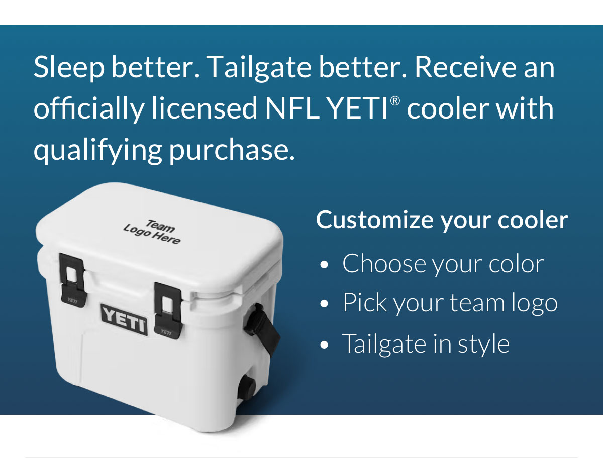 Get ready for the season—and rep your team with a YETI 15 Roadie Hard Cooler. Customize your cooler. Choose your color. Pick your team logo. Tailgate in style.