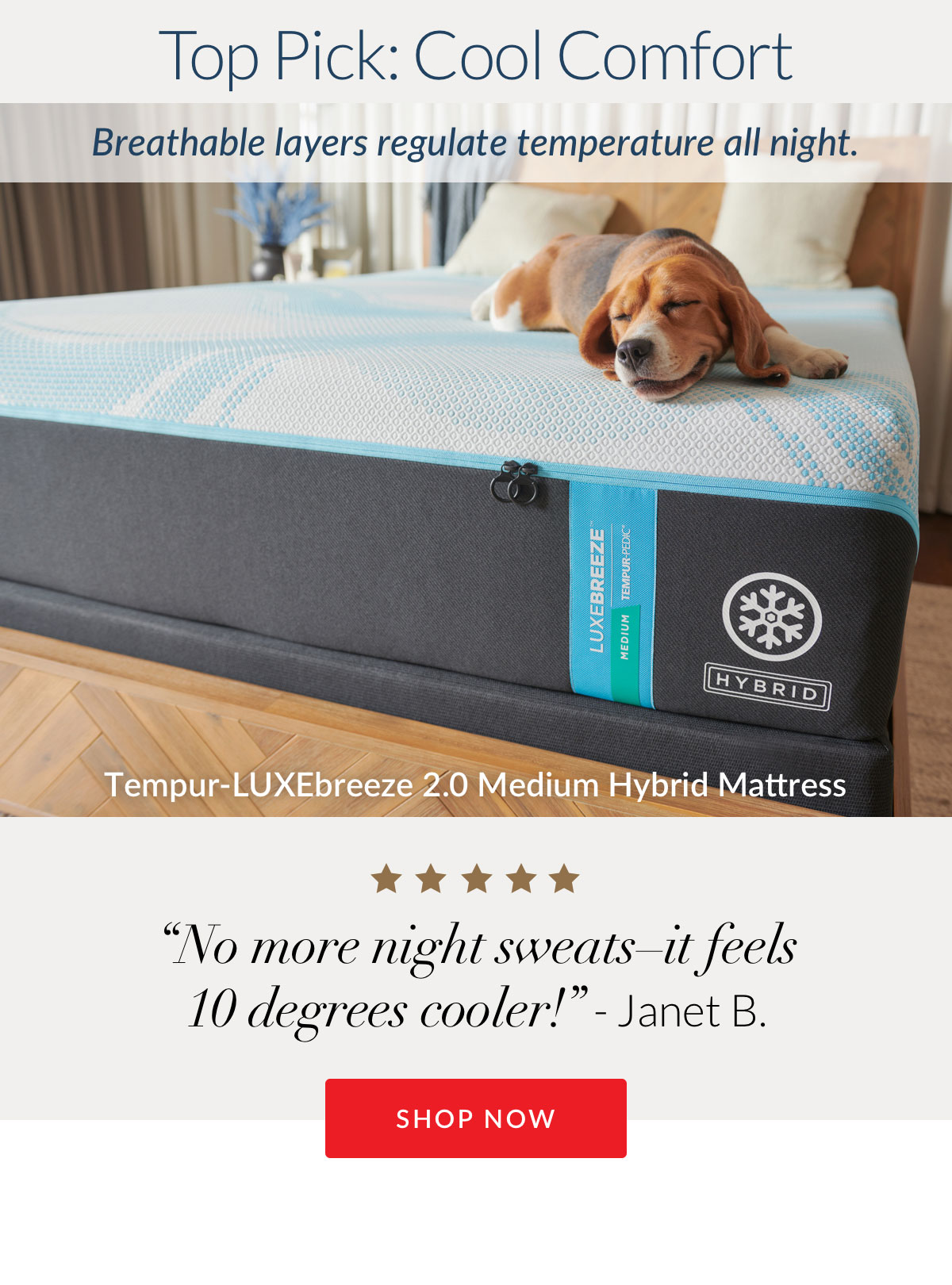 Top Pick: Cool Comfort - Shop Tempur-LUXEbreeze 2.0 Medium Hybrid Mattress
