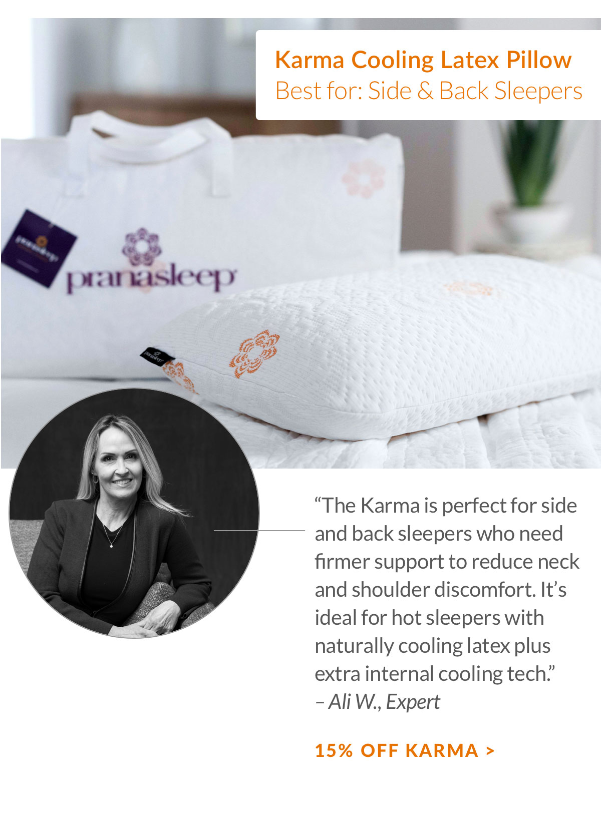 15% off Karma Cooling Latex Pillow