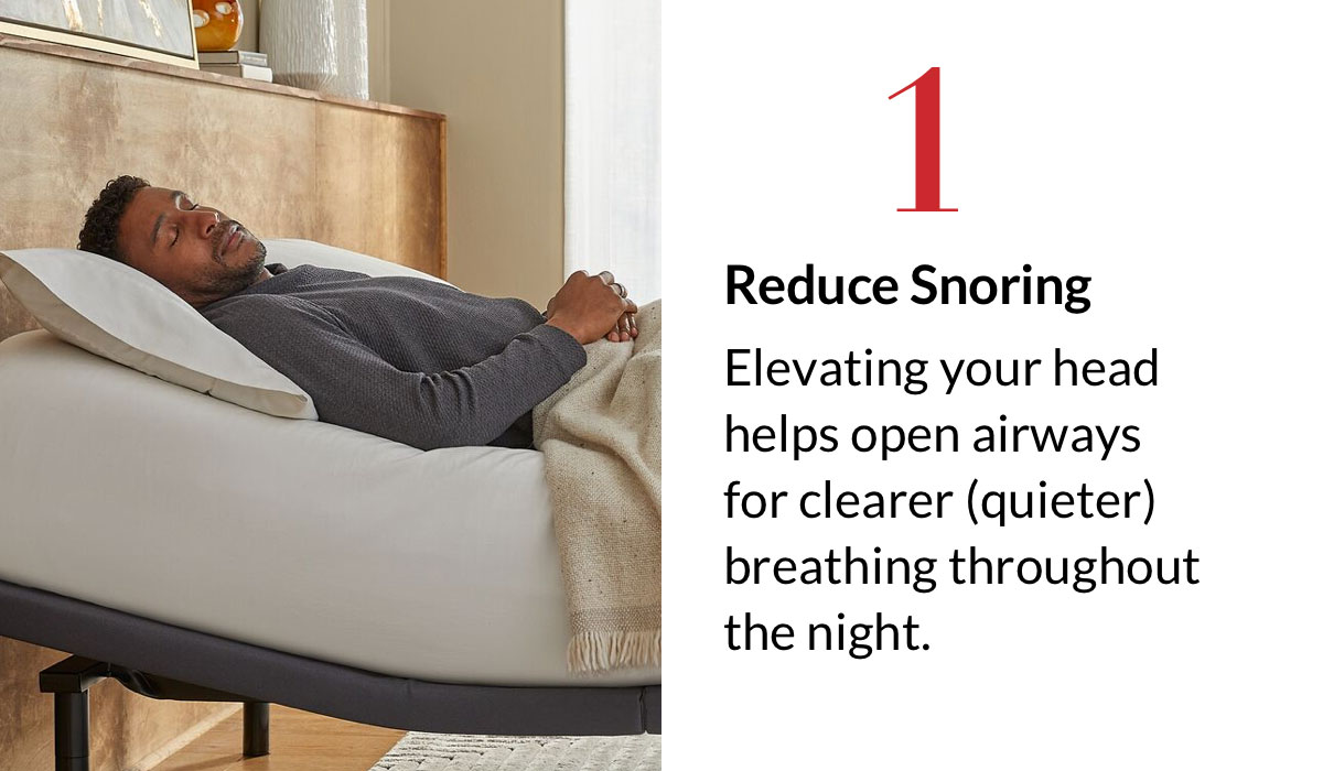 1. Reduce Snoring - Elevating your head helps open airways for clearer (quieter) breathing throughout the night.