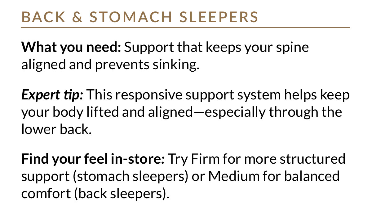 Back & Stomach: Support that keeps your spine aligned and prevents sinking.