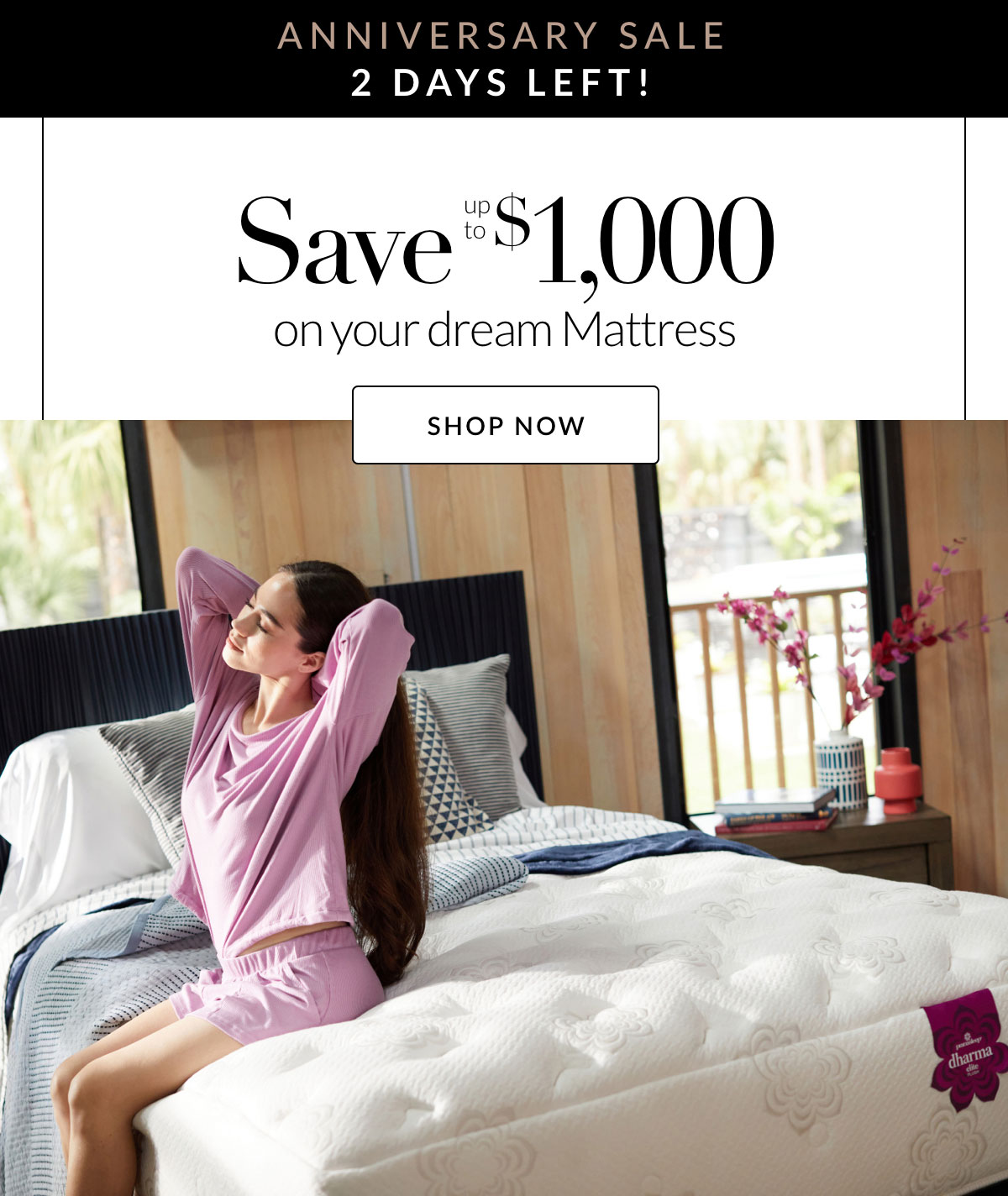 Anniversary Sale 2 Days Left! Save up to $1,000 on your dream Mattress