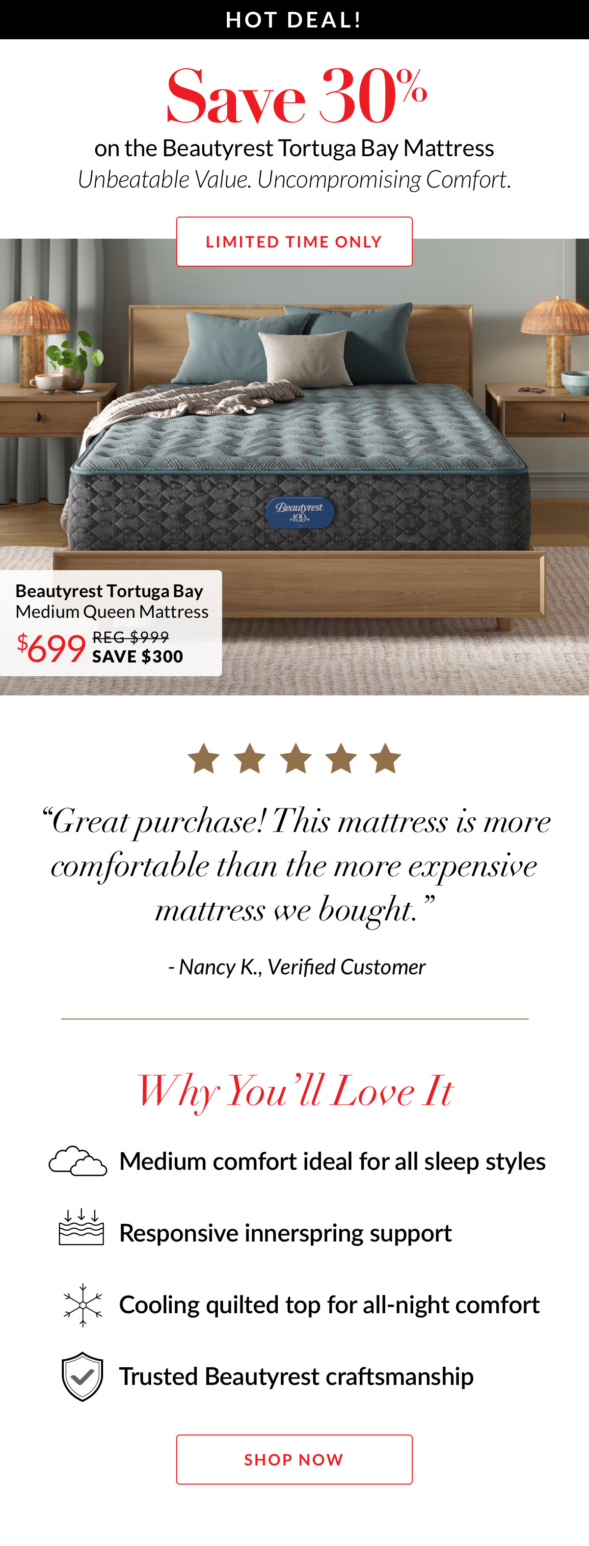 Save 30% on the Beautyrest Tortuga Bay Mattress - Limited Time Save 30% on the Beautyrest Tortuga Bay Mattress - Limited Time