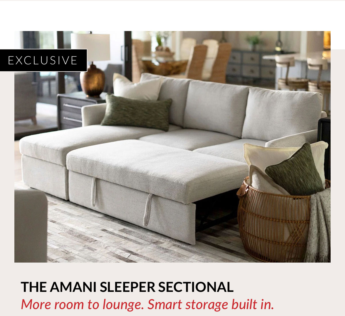 The Amani Sleeper Sectional - More room to lounge. Smart storage built in. 