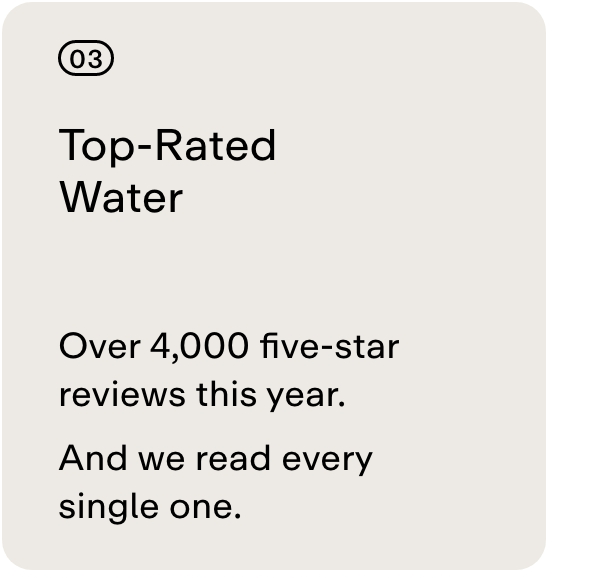 03 TOP-RATED WATER  Over 4,000 five-star reviews this year. And we read every single one.