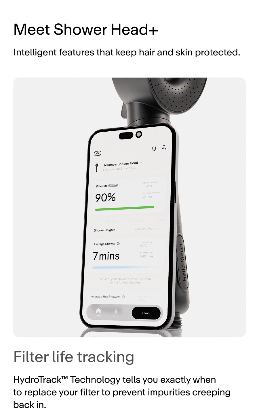 Meet Shower Head+ Intelligent features that keep hair and skin protected