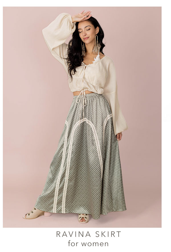 Ravina Skirt in Olive Geo