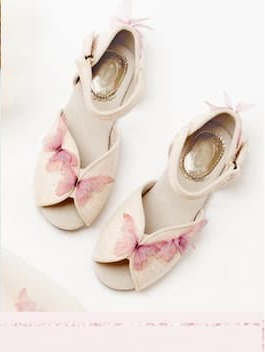 Mercedes Peep Toe Flats in Cream