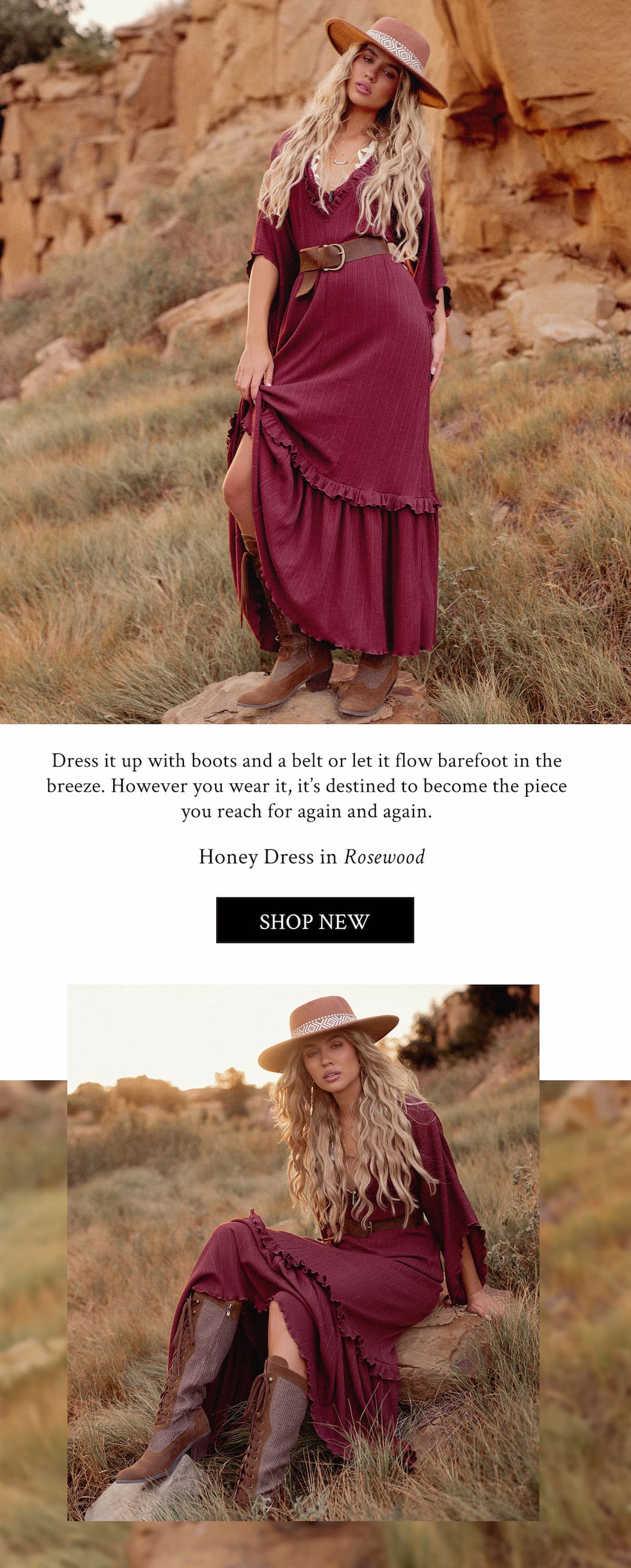 Shop our NEW Honey Dress in Rosewood