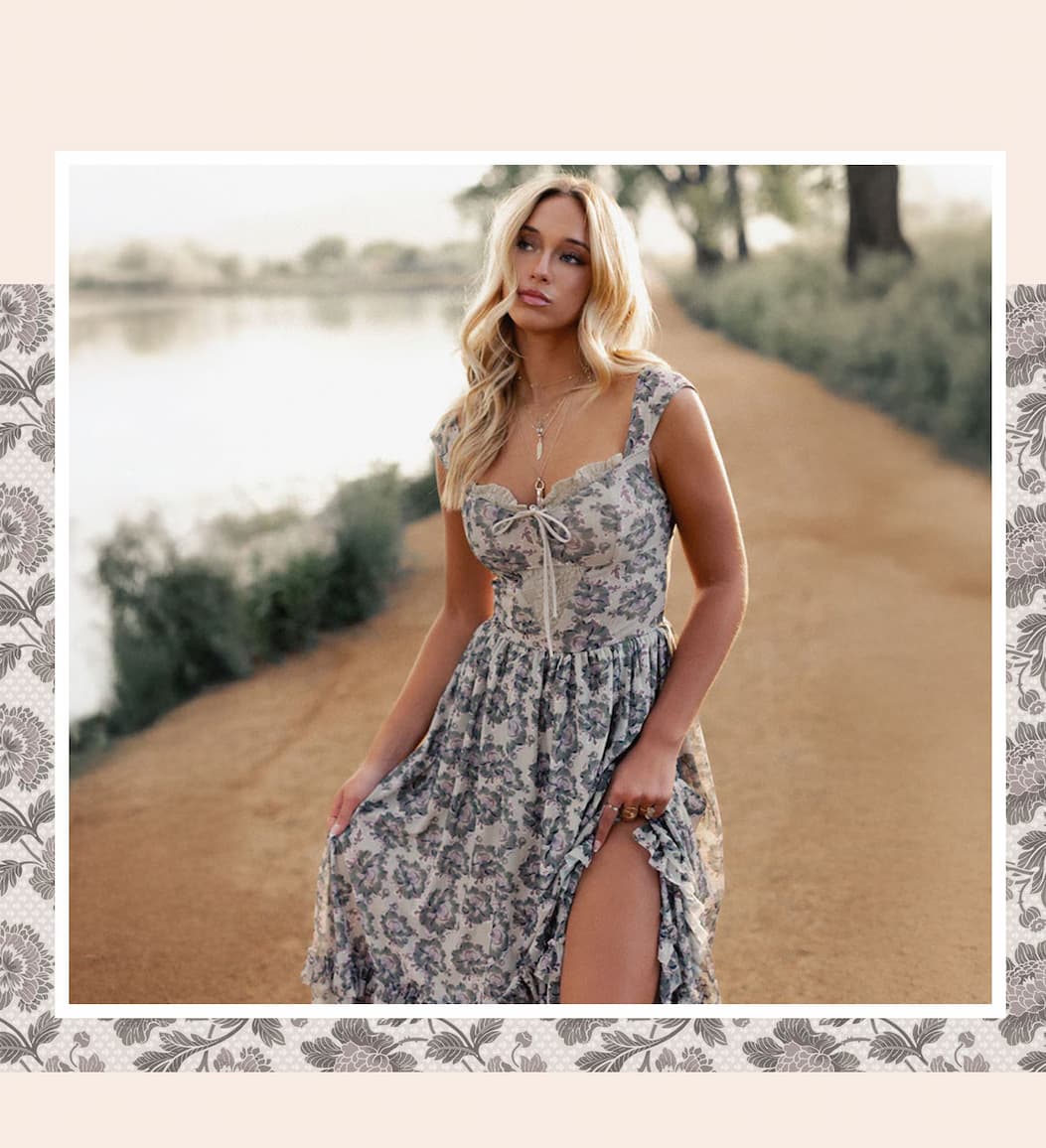 Elinda Dress in Taupe Floral