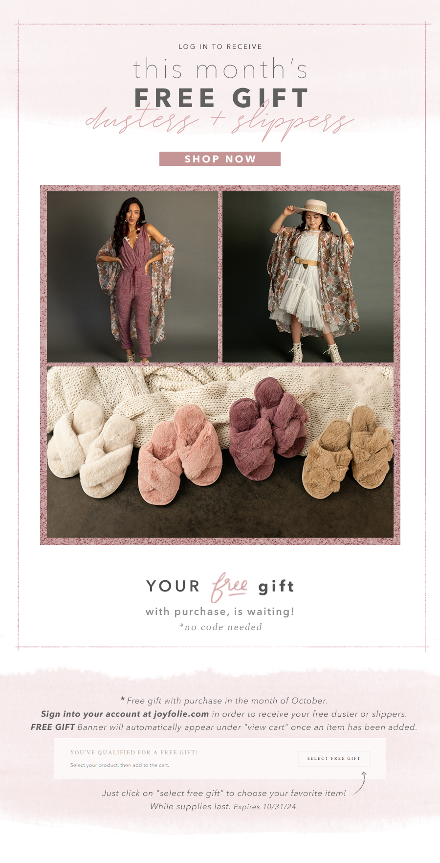 This month's free gift: dusters + slippers!