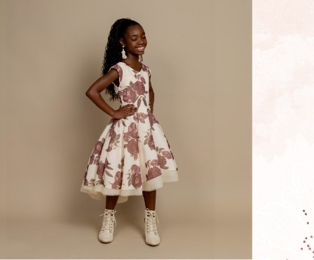 Lezah Petticoat Dress in Large Cream Floral