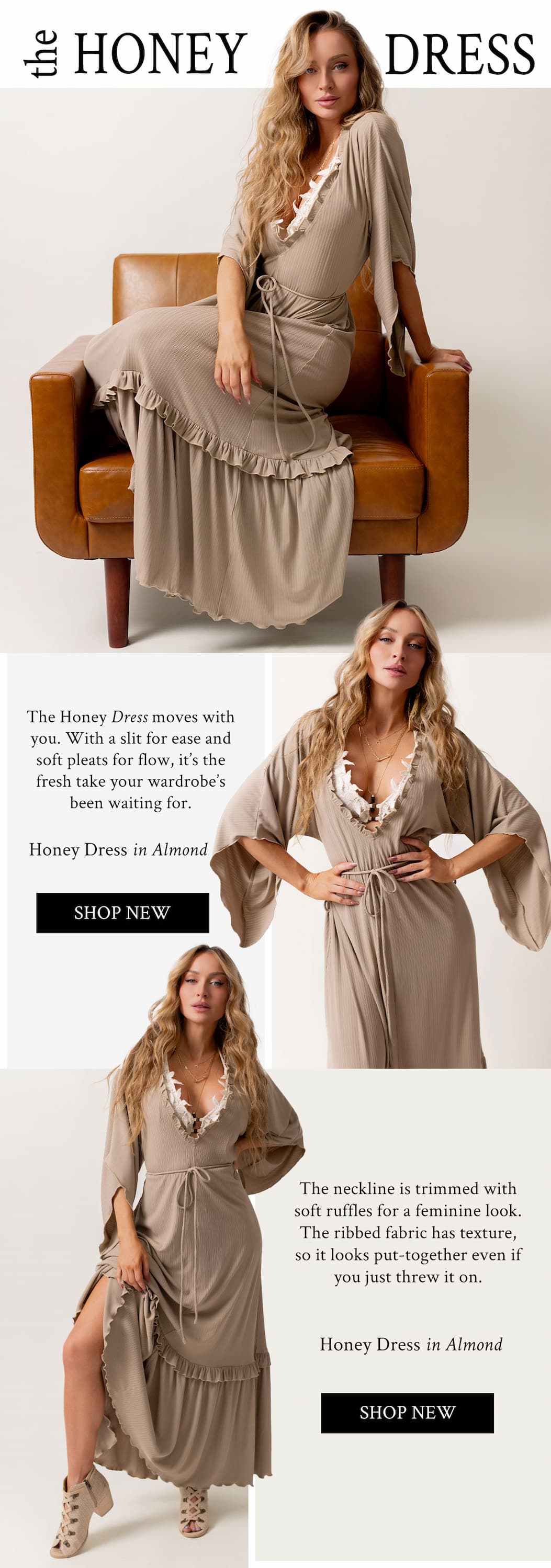 Shop our NEW Honey Dress in Almond