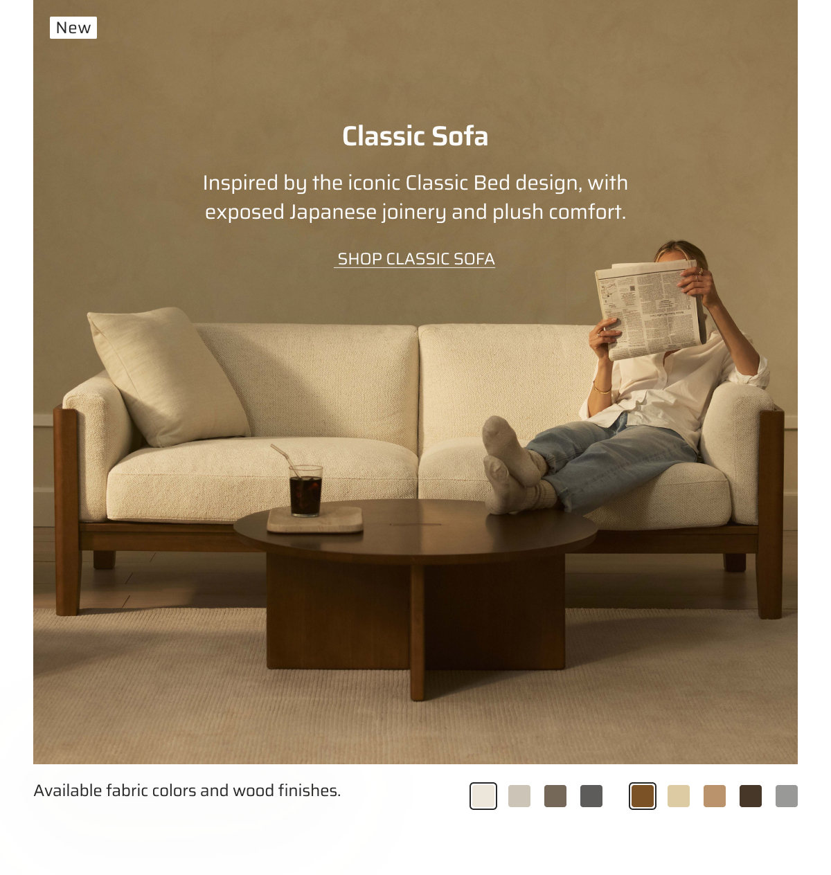 Classic Sofa. Inspired by the iconic Classic Bed design, with exposed Japanese joinery and plush comfort.