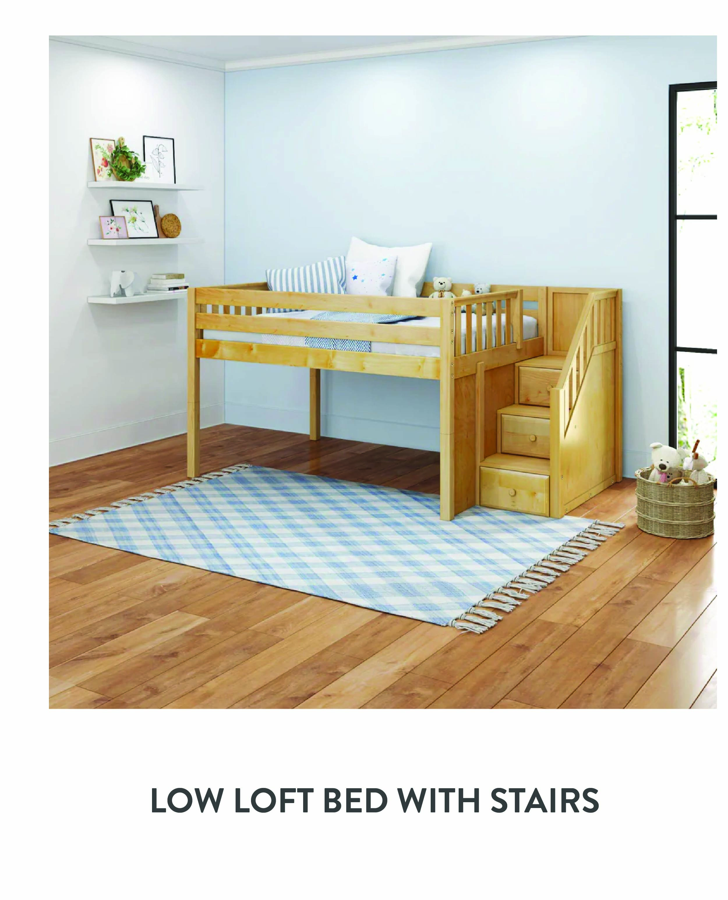 low loft bed with stairs