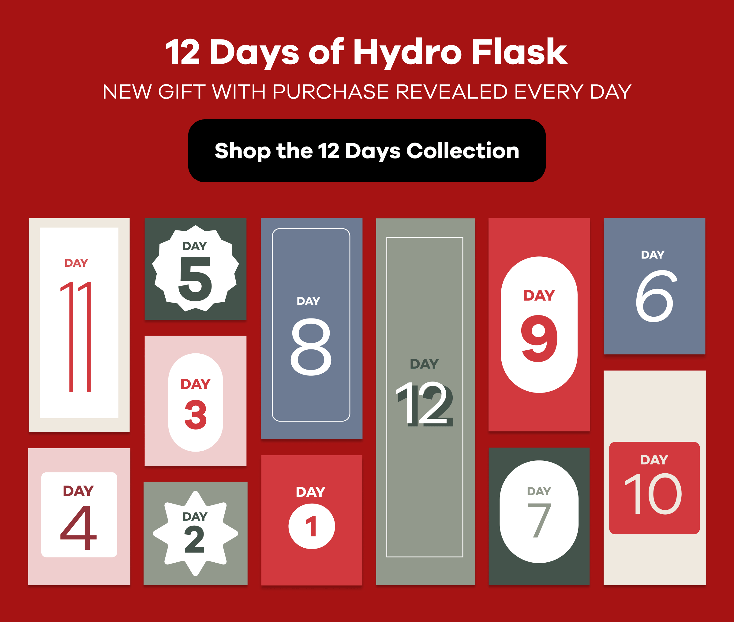 12 Days of Hydro Flask.  New Gift with Purchase Revealed Every Day | Shop the 12 Days Collection