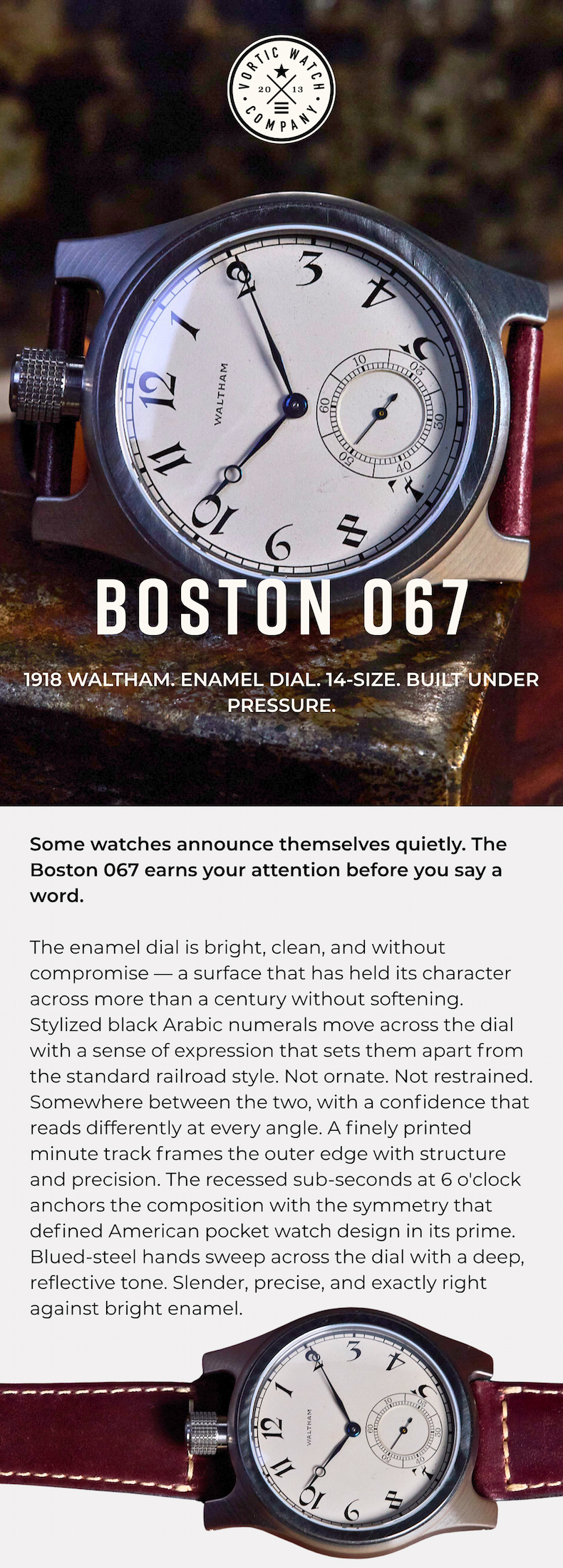 Vortic Watch Co. Debuts The Boston 067 Featuring a 1918 Waltham Movement