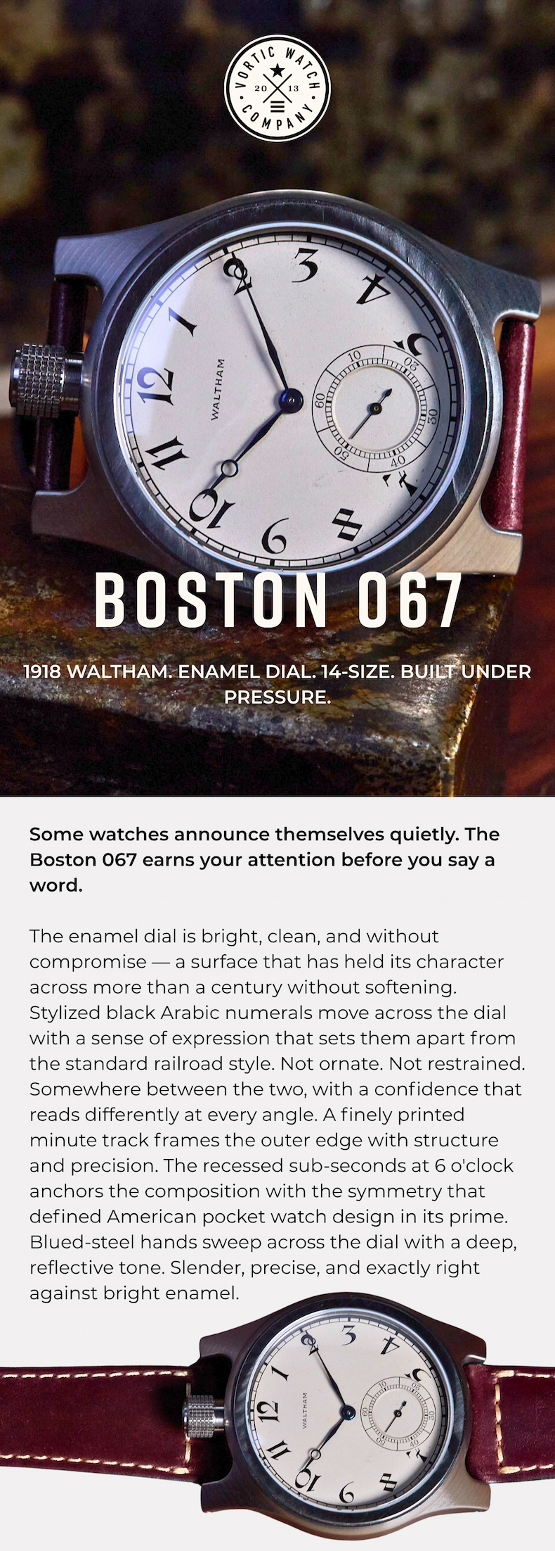 Vortic Watch Co. Debuts The Boston 067 Featuring a 1918 Waltham Movement