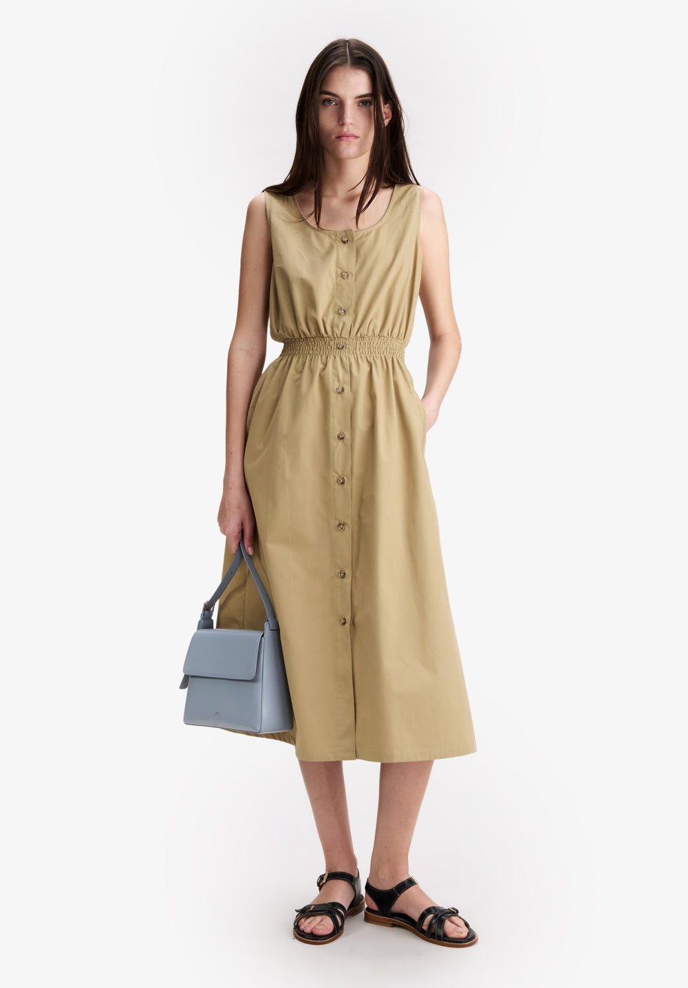 A.P.C. model in a dress from the Fall collection