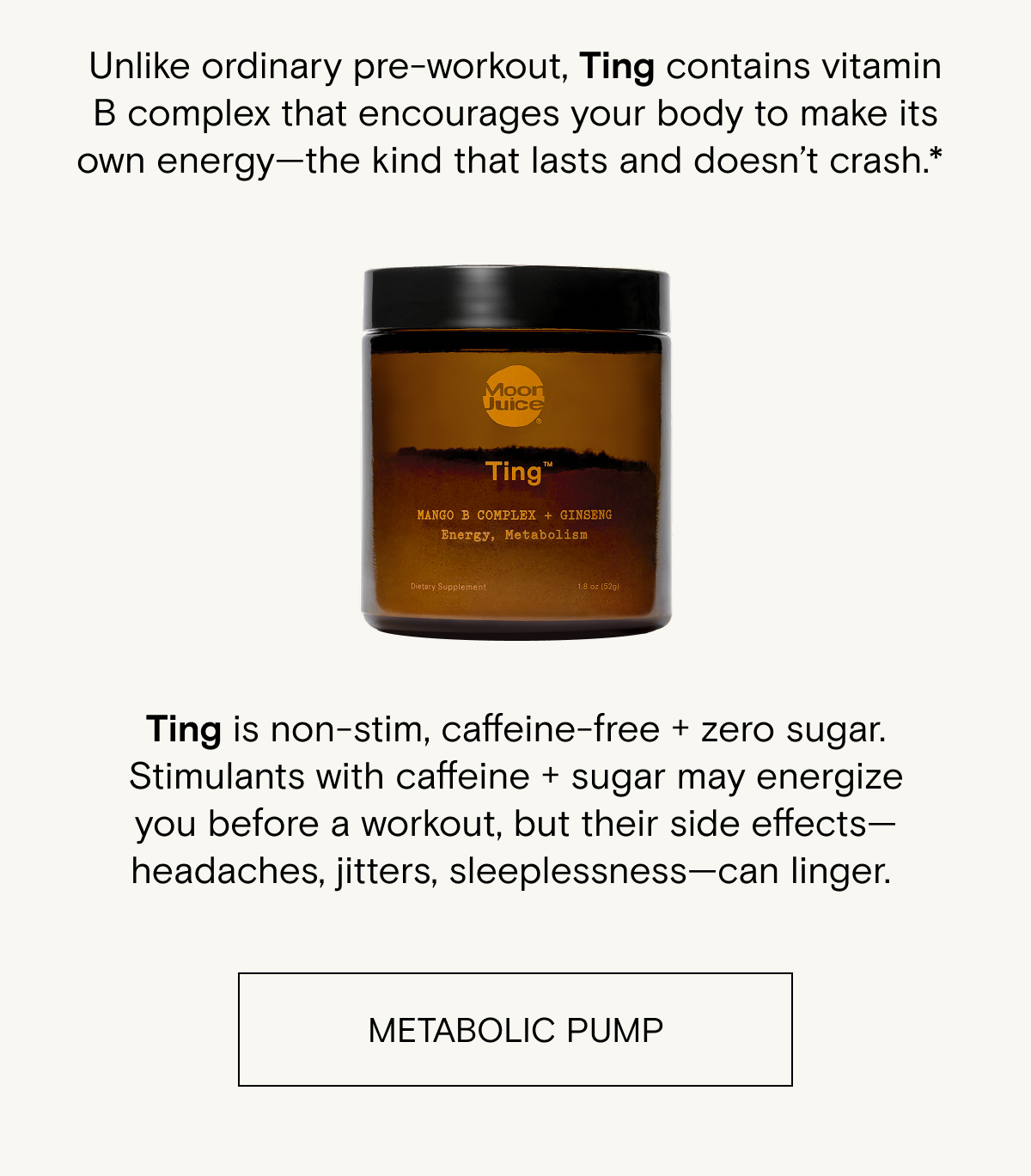 Ting is non-stim, caffeine-free, + zero sugar 