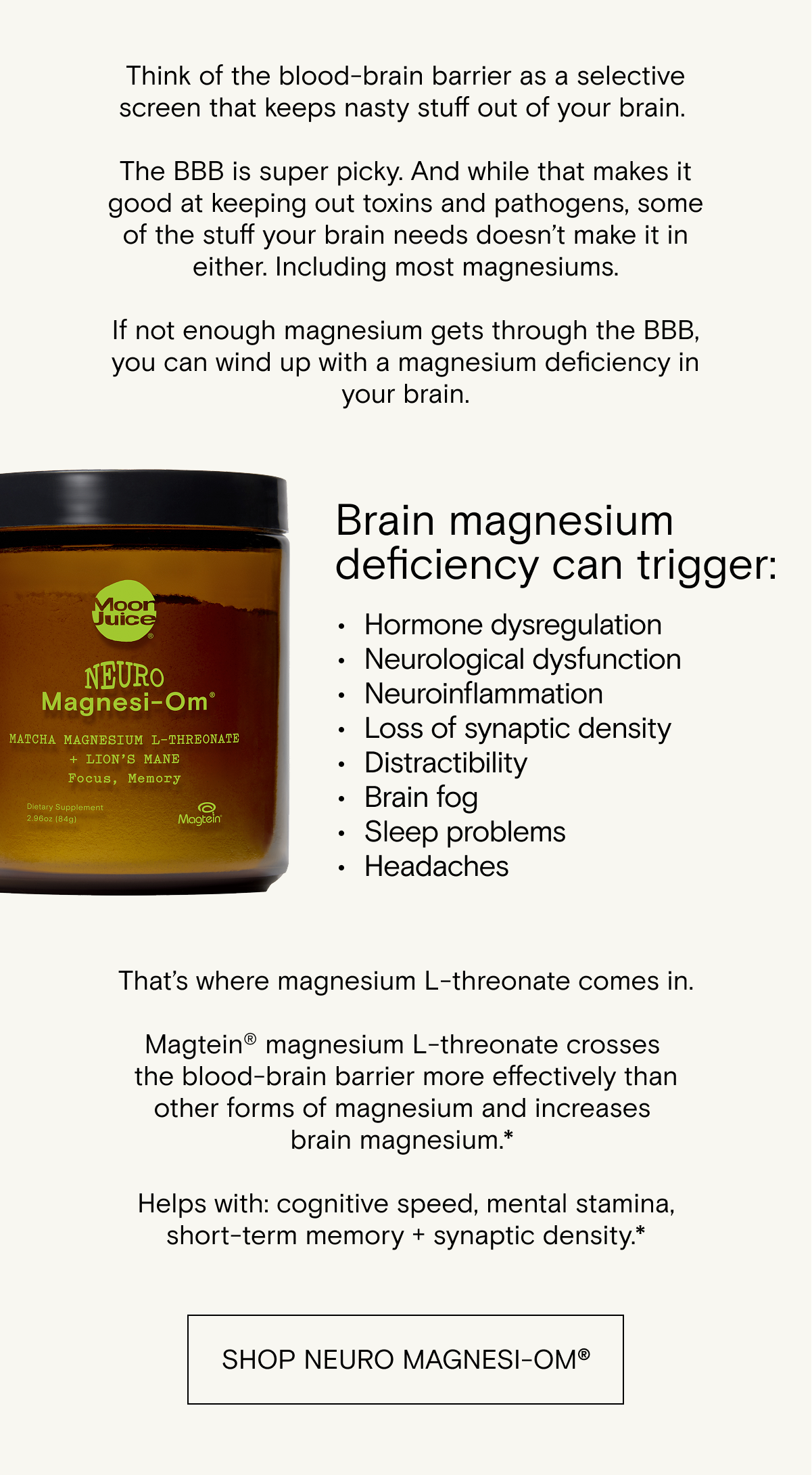 Magnesium is probably not getting past your blood-brain barrier - shop Neuro Magnesi-om