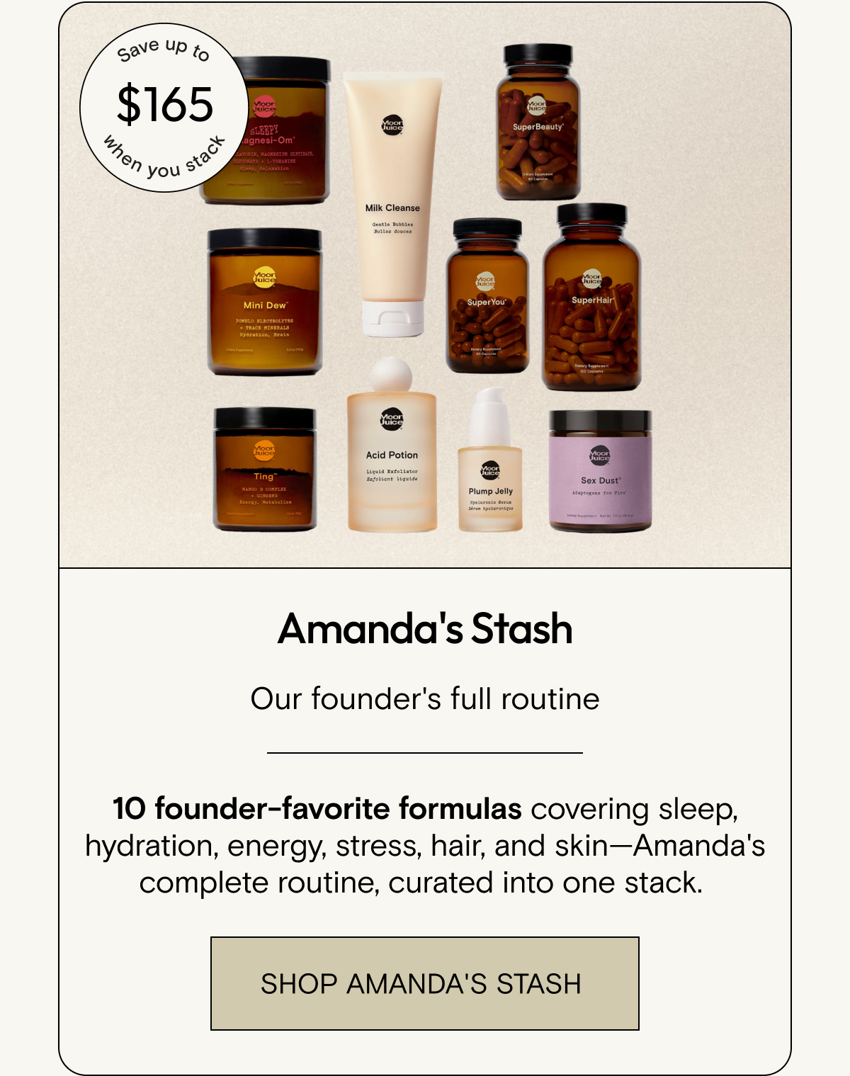 Amanda's Stash. Save up to $165 when you stack.