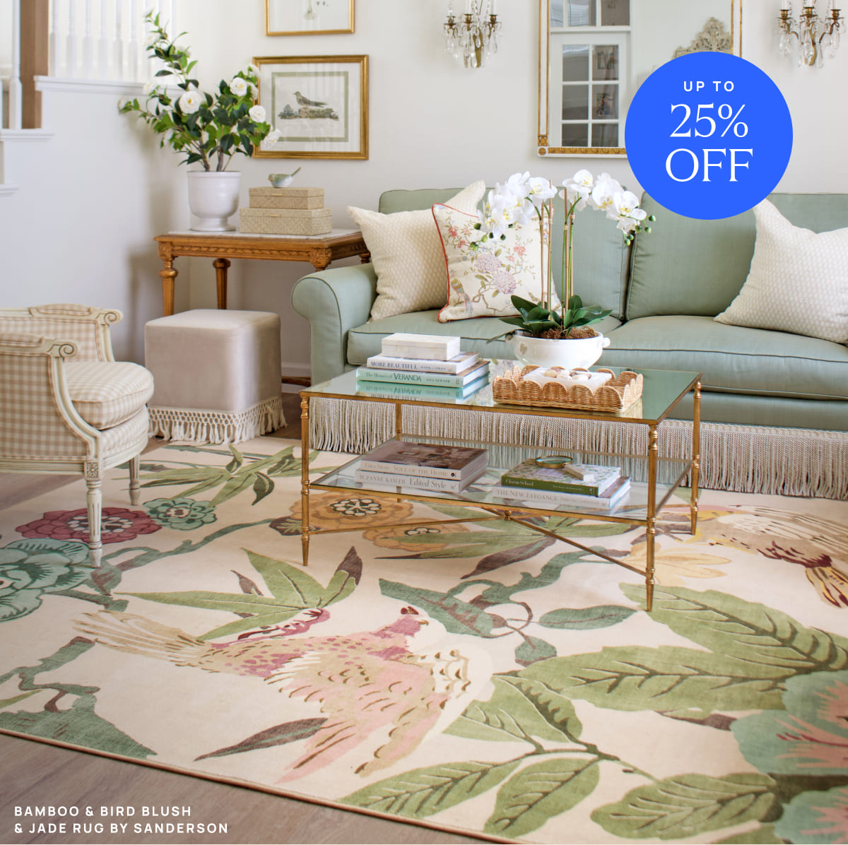 Bamboo & Bird Blush & Jade Rug