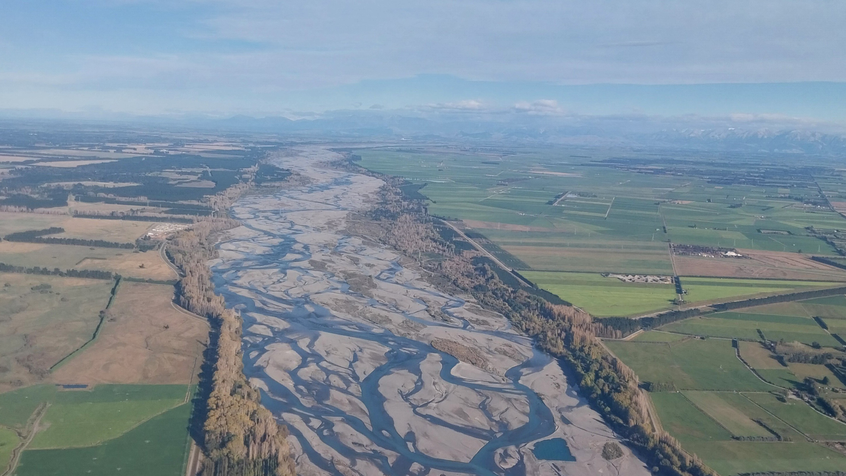 A braided river in New Zealand, its channels splitting and rejoining