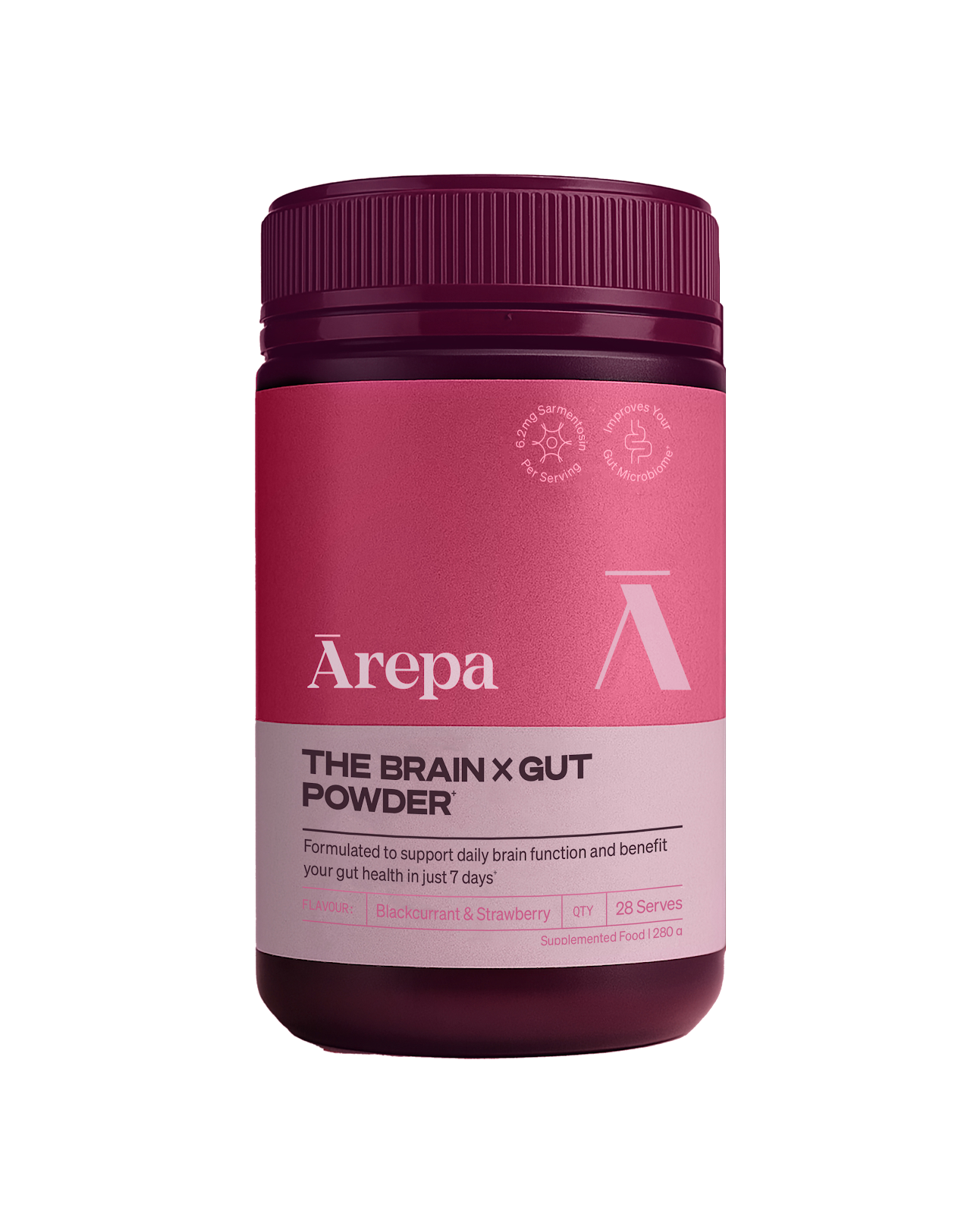 Ārepa Brain x Gut Powder, Blackcurrant and Strawberry, 280g