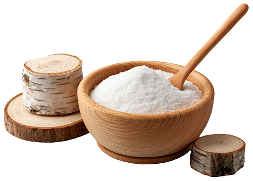 Bowl of xylitol with birch wood