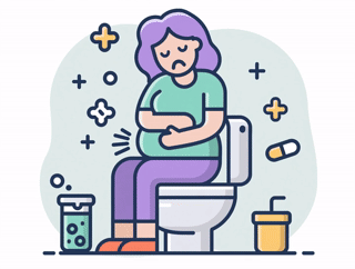 Illustration of a woman experiencing diuretic side effects