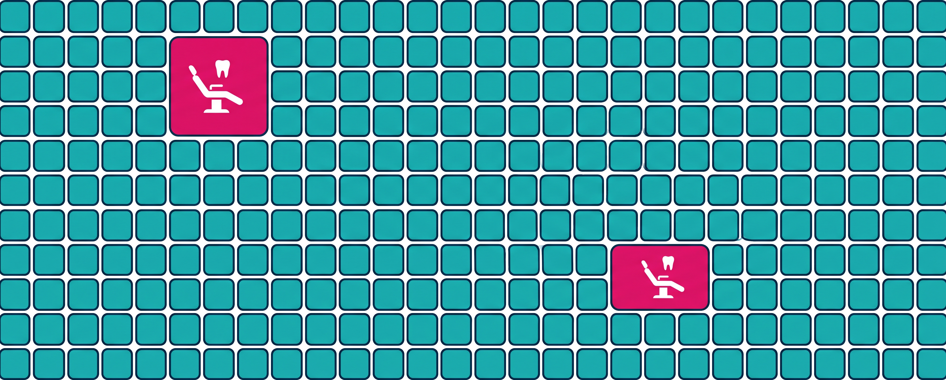 A grid of 365 small daily-care tiles with two highlighted tiles representing dental visits